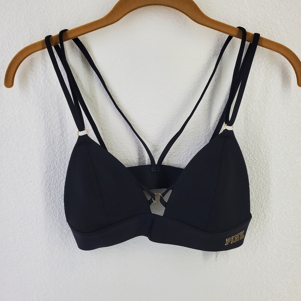 PINK Victoria's Secret Strappy Triangle Bonded Bralette Black Sz S - Picture 8 of 14